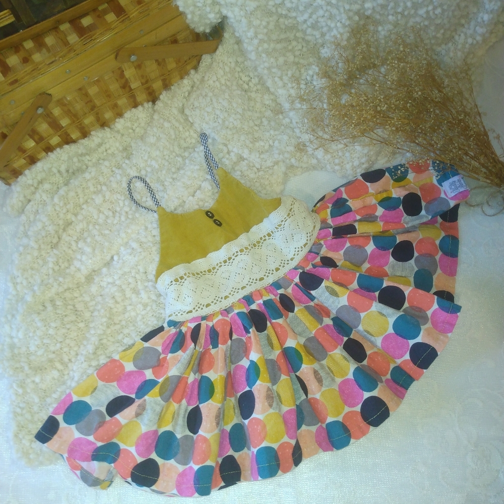 Colorful Polka Dot Dress with Lace Collar